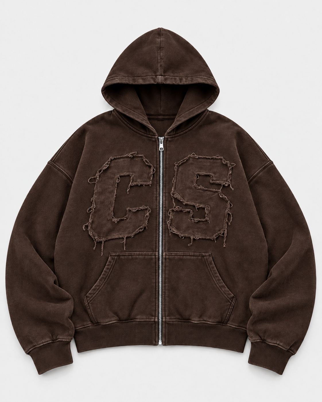RAW EDGE ZIP UP - BROWN