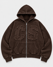 RAW EDGE ZIP UP - BROWN